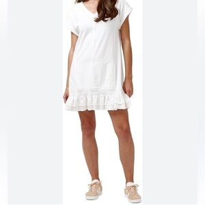 Free People White T~Shirt Ruffle Shirt Dress Long Open Sides Sz Small Women